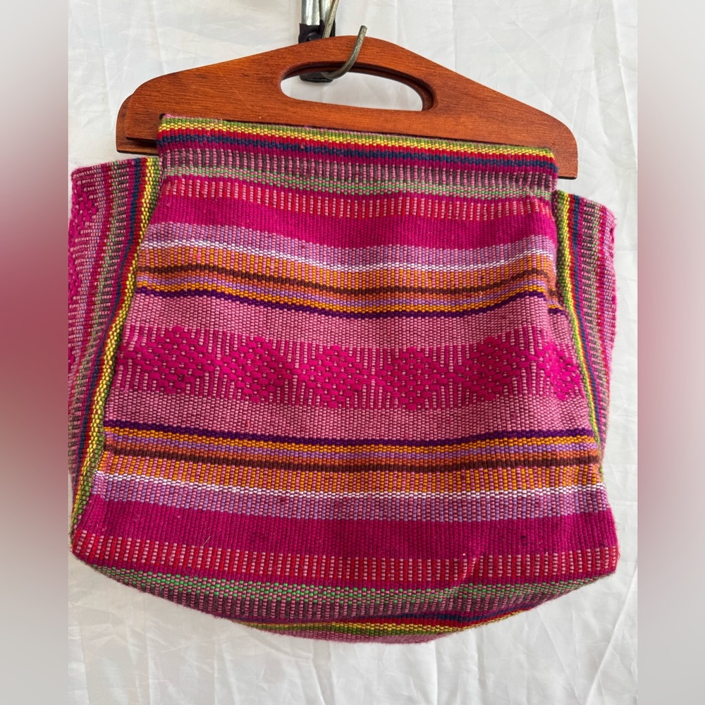 Colorful Striped Women's Bag with wooden handles / made in Mexico